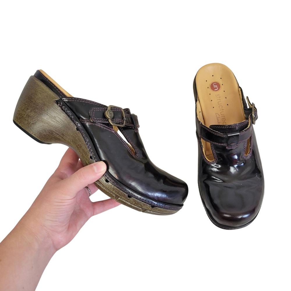 Clarks Unstructured Leather Mary Jane Clogs Shoes Size 8 Burgundy